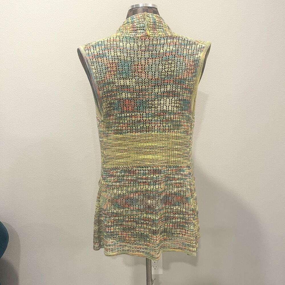 Vtg 90s Rainbow Crochet Cardigan Sleeveless S/M Long Sweater Knit Hippie Grunge - Picture 5 of 11